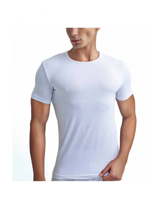 Erkek 2li Ekonomik Paket Beyaz Bambu Bisiklet Yaka Kısa Kollu Fanila Atlet