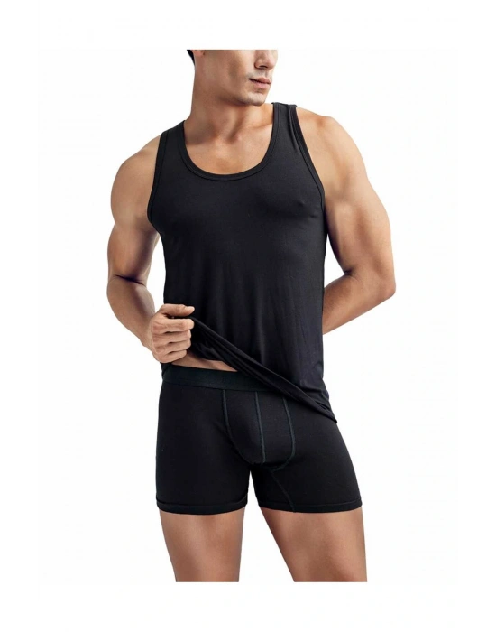 Erkek 2li Ekonomik Paket Siyah Bambu Atlet ve Boxer Seti