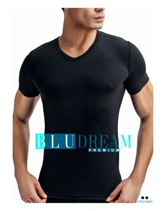 Erkek 2li Ekonomik Paket Siyah Bambu V Yaka Kısa Kollu Fanila Atlet