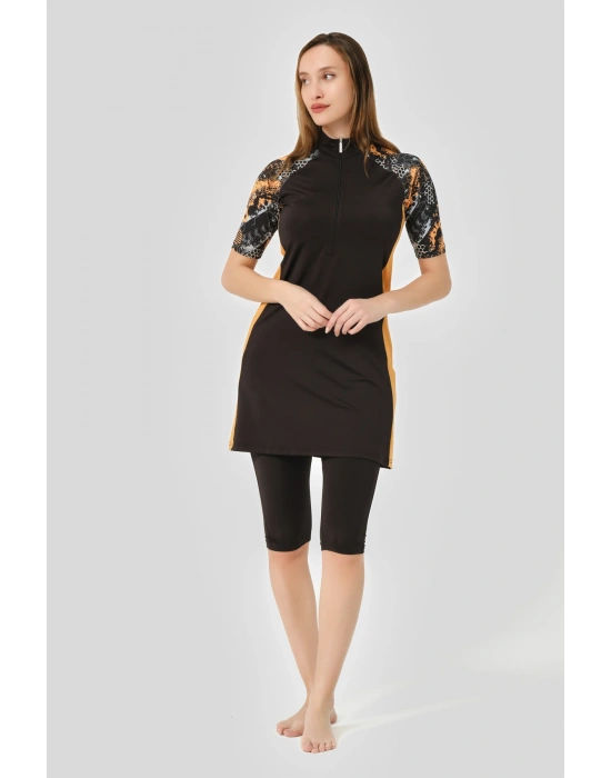 Fermuarlı Fit Yarım Kol Yarı Kapalı Mayo