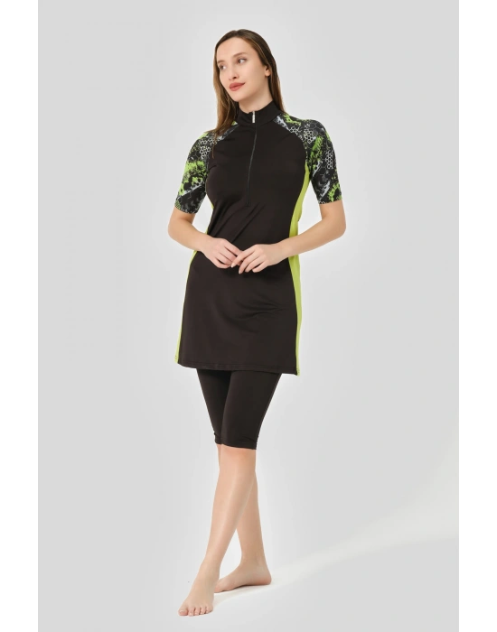 Fermuarlı Fit Yarım Kol Yarı Kapalı Mayo