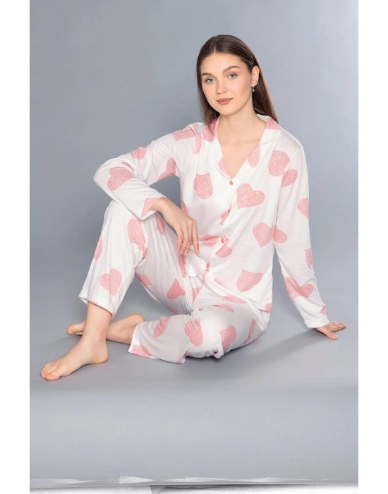 Kadın Yazlık Uzun Kol Önden Düğmeli Pijama Takımı 790-71