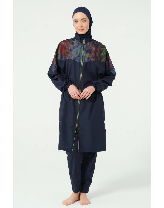 File Detaylı Oversize Uzun Tesettür Mayo