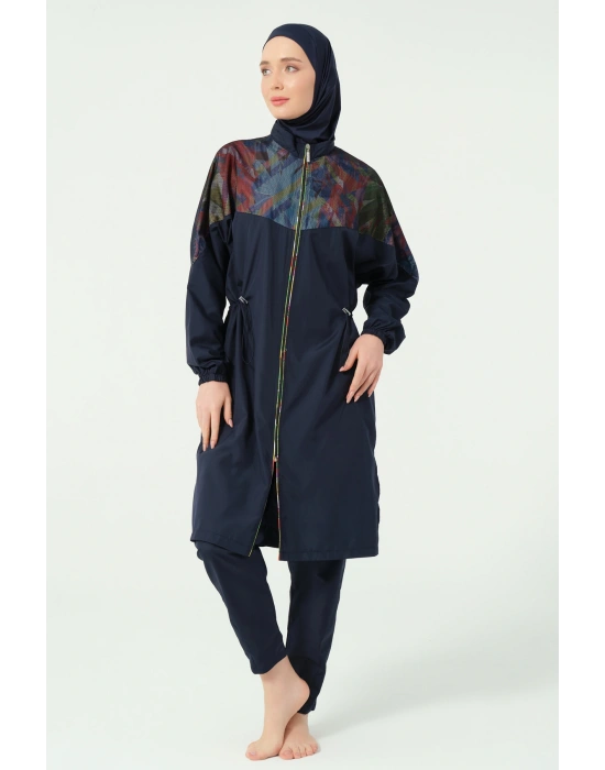 File Detaylı Oversize Uzun Tesettür Mayo