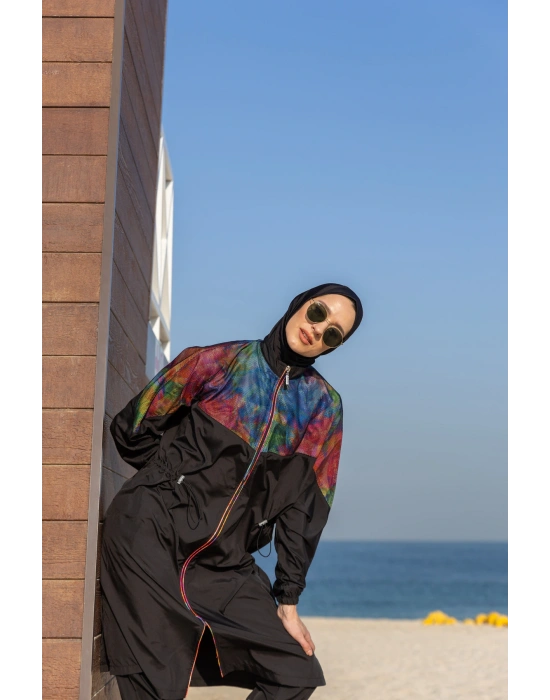 File Detaylı Oversize Uzun Tesettür Mayo