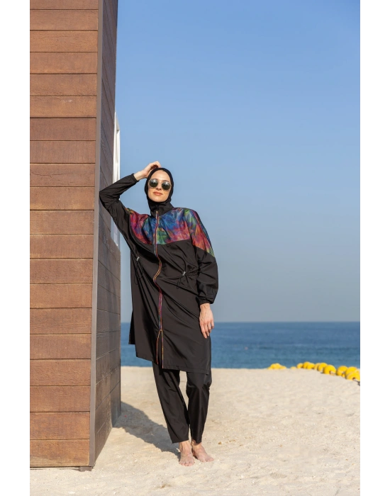 File Detaylı Oversize Uzun Tesettür Mayo