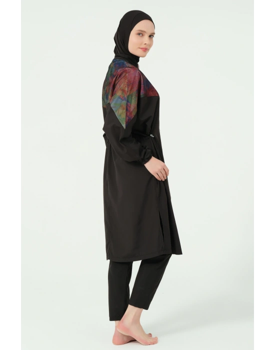 File Detaylı Oversize Uzun Tesettür Mayo