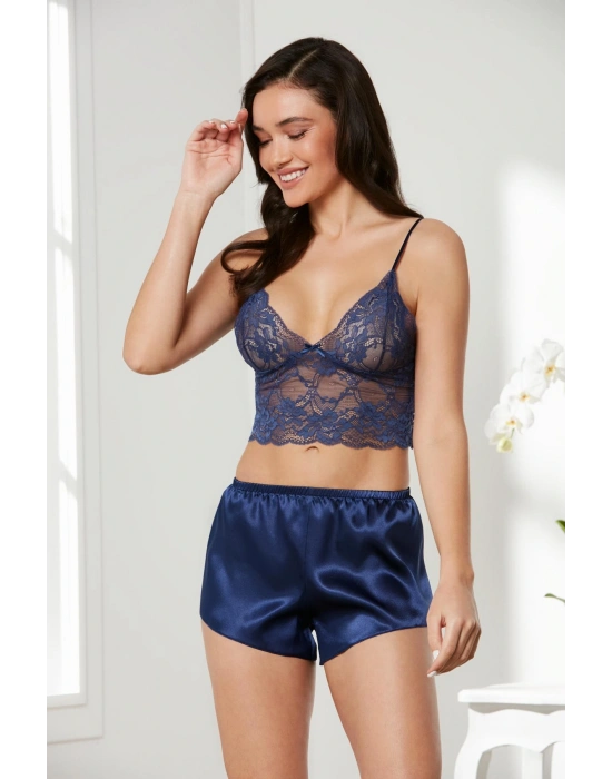 Saten Dörtlü Gelin Çeyiz Seti - 7005 Lacivert