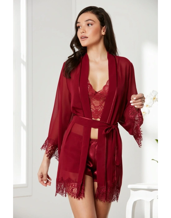 Saten Dörtlü Gelin Çeyiz Seti - 7005 Bordo