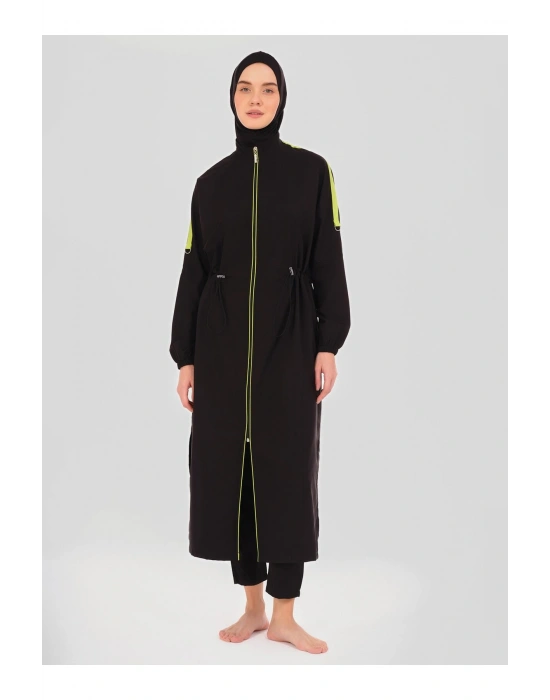 Biyeli Oversize Uzun Tesettür Mayo - Siyah -