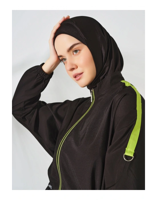 Biyeli Oversize Uzun Tesettür Mayo - Siyah -