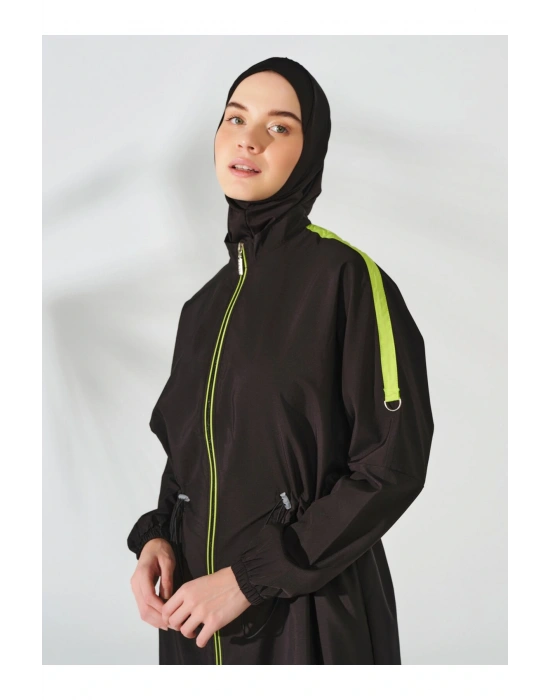 Biyeli Oversize Uzun Tesettür Mayo - Siyah -