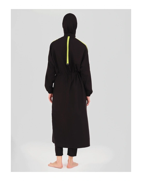 Biyeli Oversize Uzun Tesettür Mayo - Siyah -