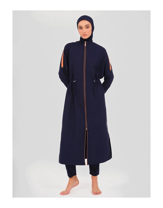 Biyeli Oversize Uzun Tesettür Mayo - Lacivert -