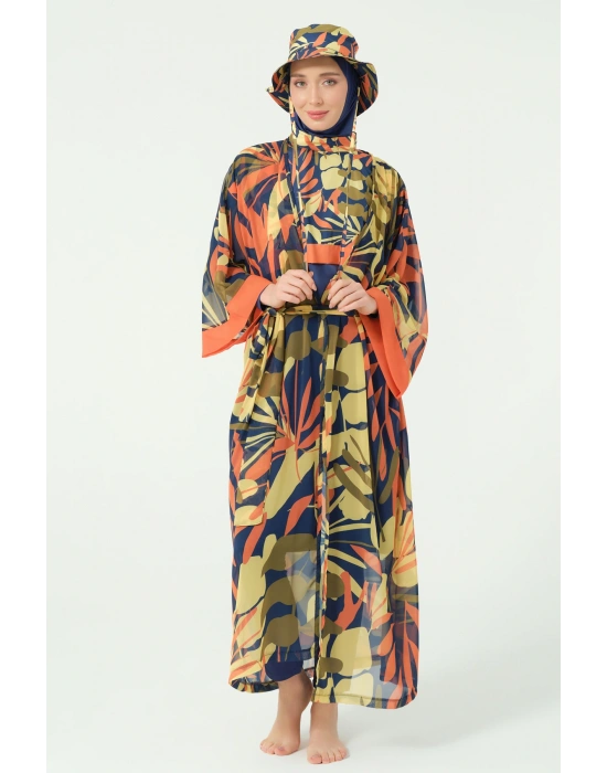 Crop Görünümlü Şapkalı Rahat Tesettür Mayo