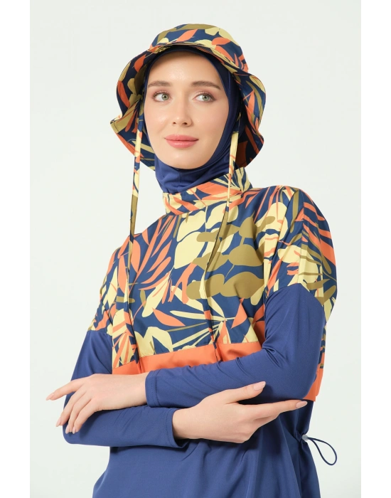 Crop Görünümlü Şapkalı Rahat Tesettür Mayo