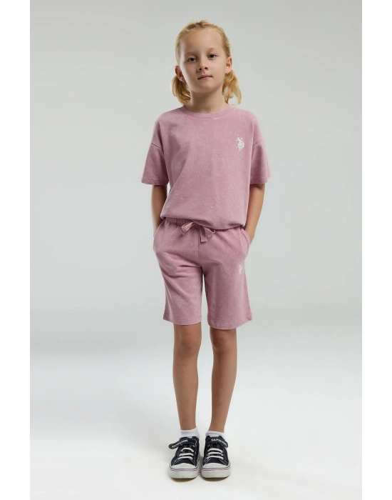U.S. Polo Assn. Kız Çocuk Pembe Bermuda Takım