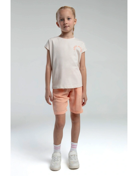 Kız Çocuk Krem Bermuda Takım