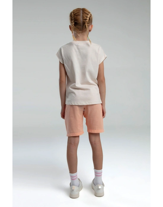 Kız Çocuk Krem Bermuda Takım