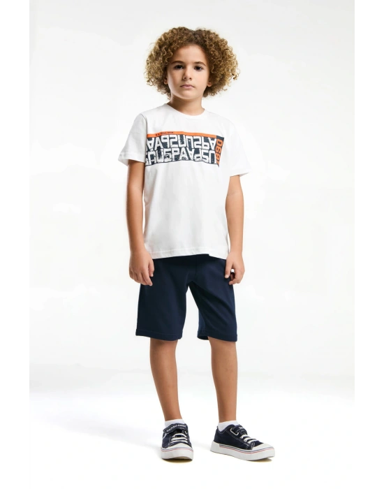Erkek Çocuk Beyaz Bermuda Takım