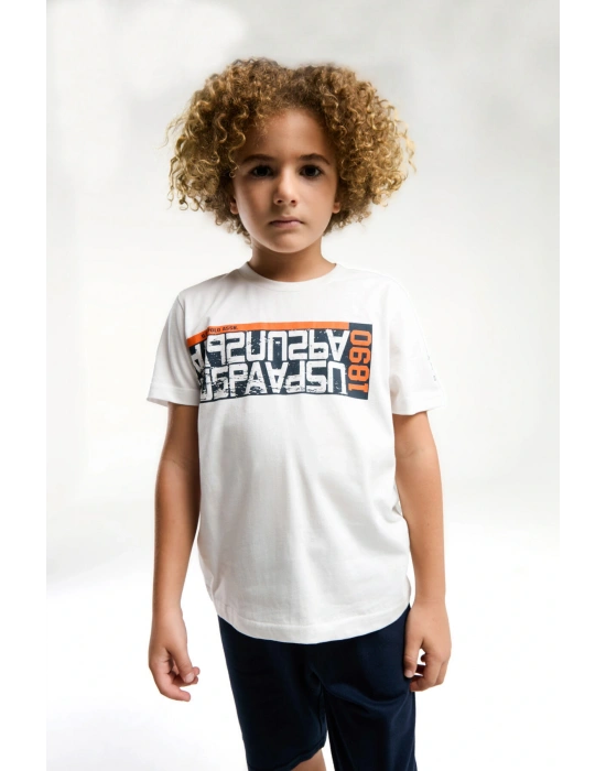 Erkek Çocuk Beyaz Bermuda Takım