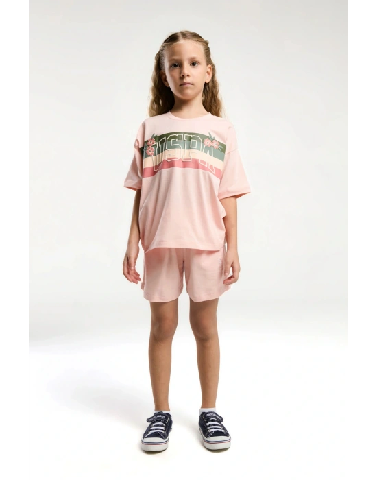 Kız Çocuk Pembe Şort Takım