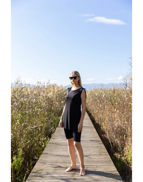 Rustin Kol Toplamalı Sıfır Kol Yarı Kapalı Mayo