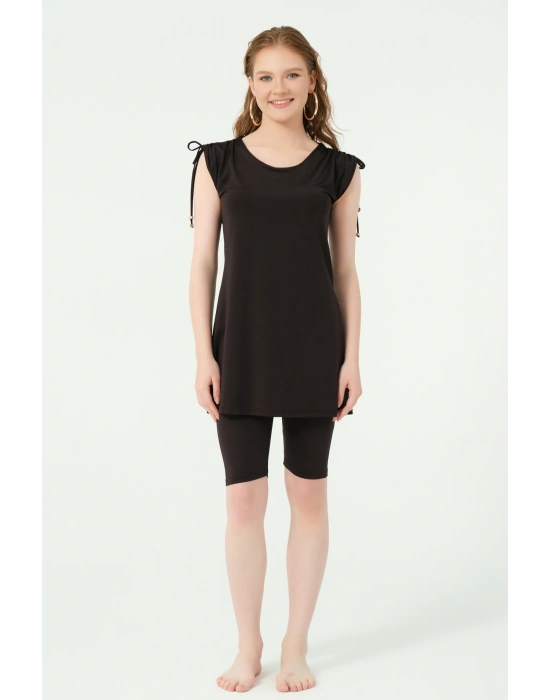 Rustin Kol Toplamalı Sıfır Kol Yarı Kapalı Mayo