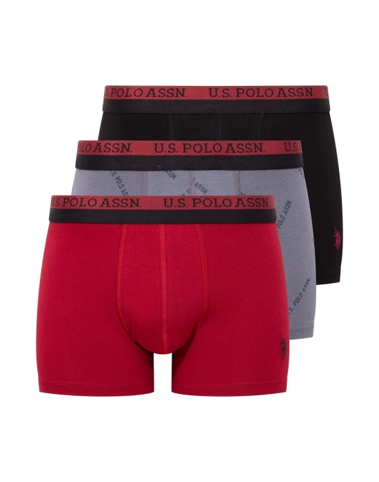 U.S. Polo Assn. 80522 Erkek Baskılı-Bordo-Siyah Modal 3 Lü Boxer