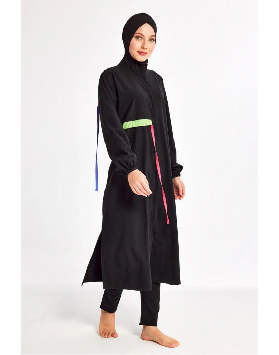 Uzun Tam Boy Spor Likra Tam Kapalı Tesettür Mayo 1228 Siyah