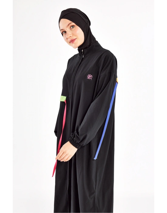 Uzun Tam Boy Spor Likra Tam Kapalı Tesettür Mayo 1228 Siyah