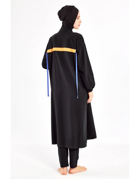 Uzun Tam Boy Spor Likra Tam Kapalı Tesettür Mayo 1228 Siyah