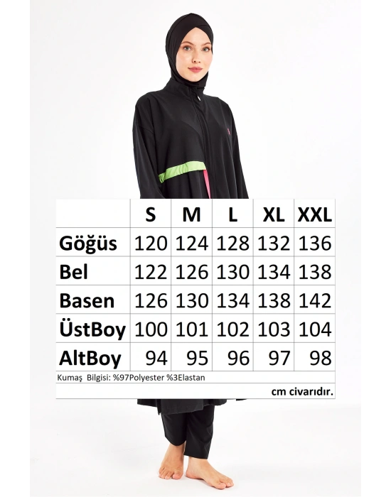 Uzun Tam Boy Spor Likra Tam Kapalı Tesettür Mayo 1228 Siyah