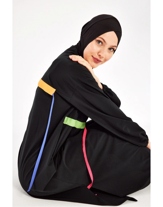 Uzun Tam Boy Spor Likra Tam Kapalı Tesettür Mayo 1228 Siyah