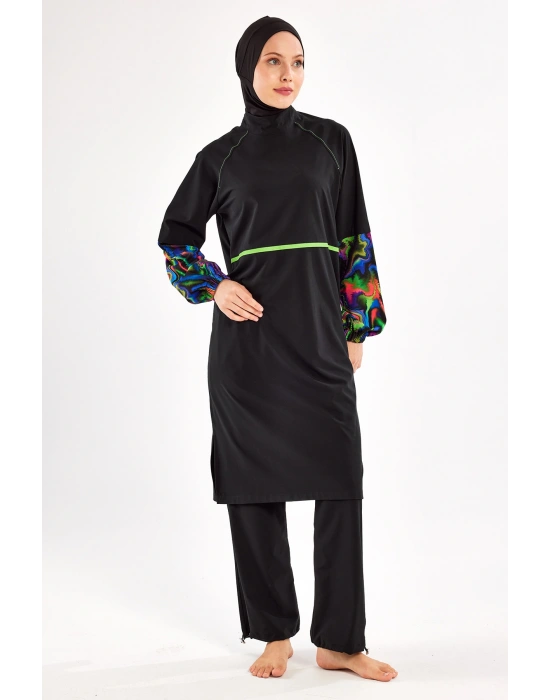 Spor Likra Tam Kapalı Tesettür Mayo Elıse 1227 Siyah