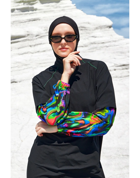 Spor Likra Tam Kapalı Tesettür Mayo Elıse 1227 Siyah