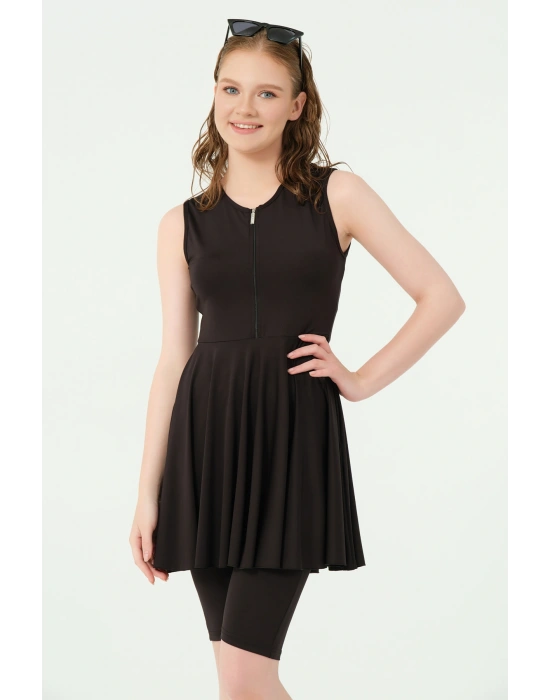 Kloş Etekli Sıfır Kol Yarı Kapalı Mayo