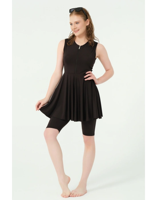 Kloş Etekli Sıfır Kol Yarı Kapalı Mayo