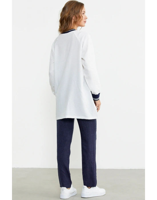 Fermuar Kapamalı Nakışlı Tunik Takım - Lacivert