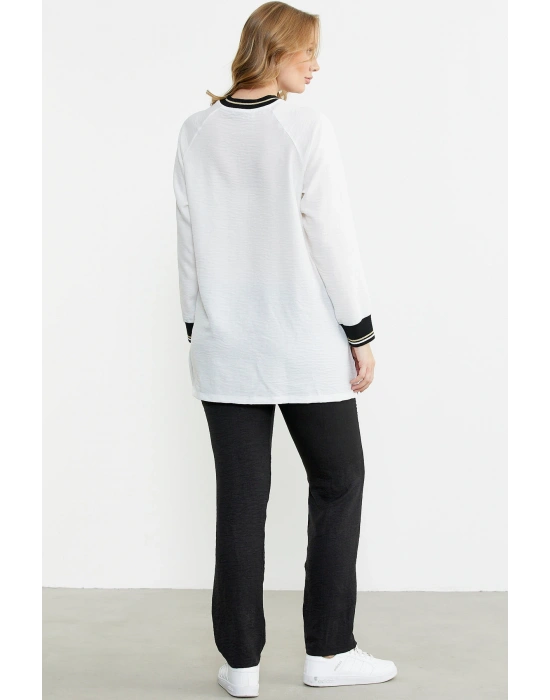 Fermuar Kapamalı Nakışlı Tunik Takım - Siyah