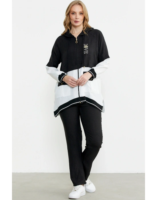 Blok Renk Geçişli Tunik Takım - Siyah