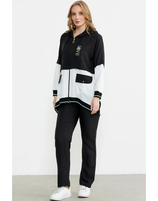 Blok Renk Geçişli Tunik Takım - Siyah