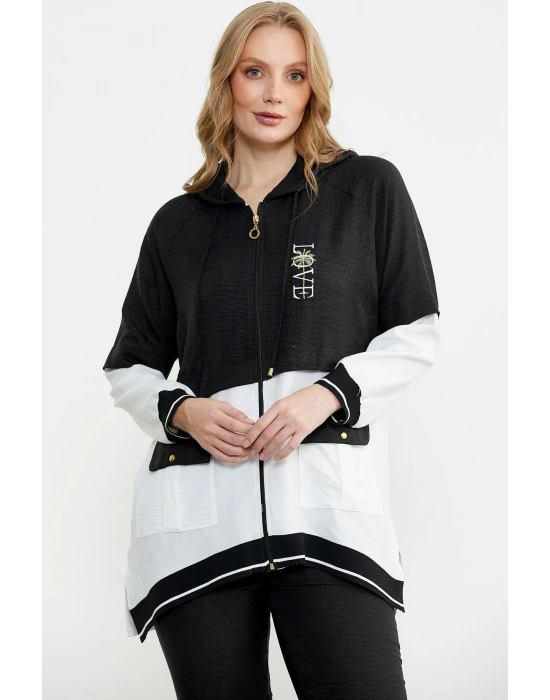 Blok Renk Geçişli Tunik Takım - Siyah