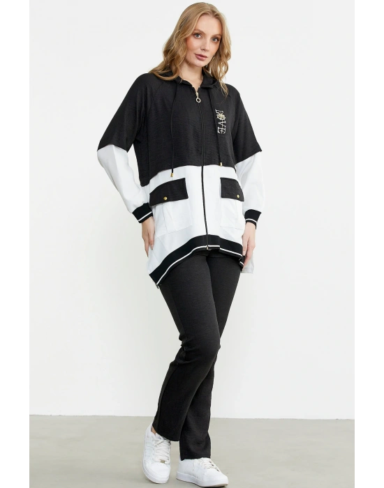 Blok Renk Geçişli Tunik Takım - Siyah