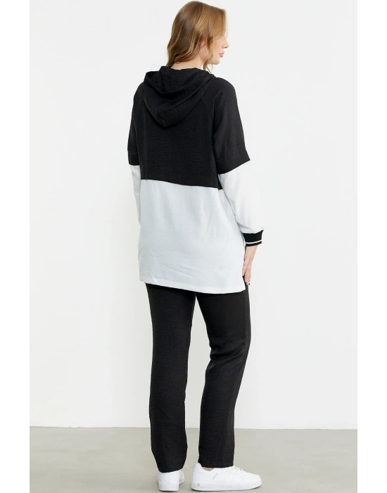 Blok Renk Geçişli Tunik Takım - Siyah