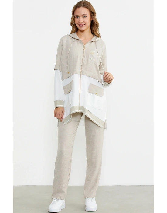 Blok Renk Geçişli Tunik Takım - Taş