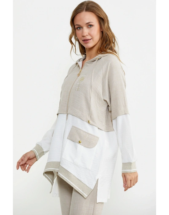 Blok Renk Geçişli Tunik Takım - Taş