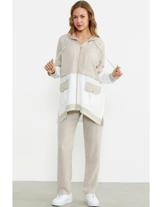 Blok Renk Geçişli Tunik Takım - Taş