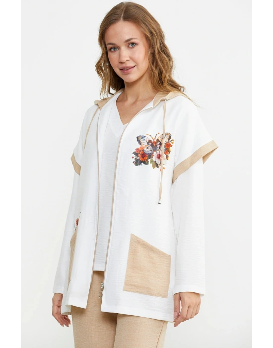 Keten Görünümlü Rahat Kalıp Üçlü Takım - Bej