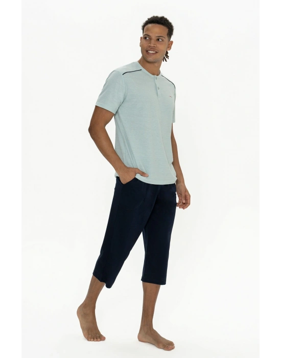 U.s Polo Assn. 18887 Erkek Kısa Kollu Bisiklet Yaka Kapri Pijama Takımı-Mint